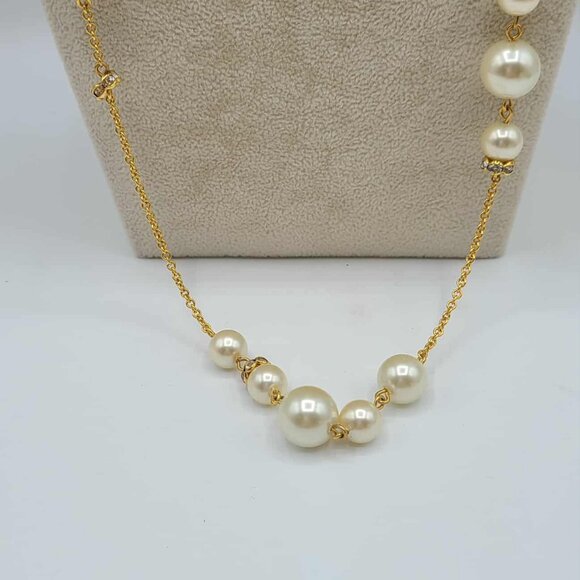 J Crew Gold Tone Pearl Crystal Station Necklace NWOT! - Picture 7 of 9